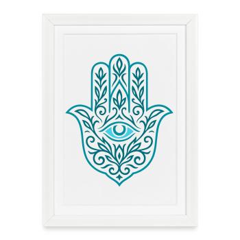Main mystique Hamsa avec œil et ornements - Affiche encadrée (27 × 37 cm) - blanc - Devant