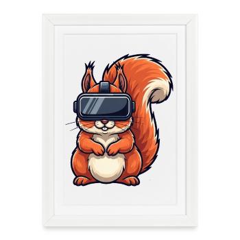 Joueur de dessins animés Gamer écureuil mignon - Affiche encadrée (27 × 37 cm) - blanc - Devant