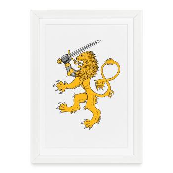 Lion héraldique artistique d’Aalto Asko - Affiche encadrée (27 × 37 cm) - blanc - Devant