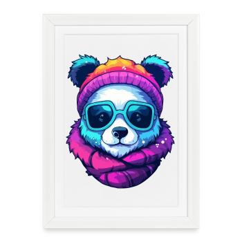 Style Ours Arc-en-ciel néon de style Street portant des lunettes de soleil - Affiche encadrée (27 × 37 cm) - blanc - Devant