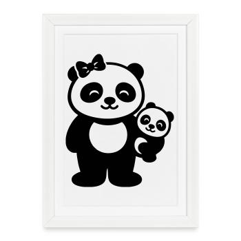 Maman Panda avec cadeau familial bébé - Affiche encadrée (27 × 37 cm) - blanc - Devant
