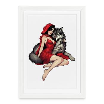Le Petit Chaperon Rouge avec le Mauvais Loup - Affiche encadrée (27 × 37 cm) - blanc - Devant