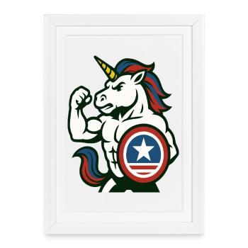 Héros Bouclier de Licorne Force Mascotte Art de Pouvoir - Affiche encadrée (27 × 37 cm) - blanc - Devant
