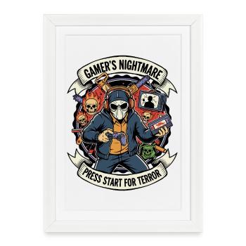 Gamer Press Start Terror - Affiche encadrée (27 × 37 cm) - blanc - Devant