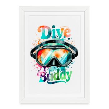 Lunettes de plongée Dive Buddy - Affiche encadrée (27 × 37 cm) - blanc - Devant