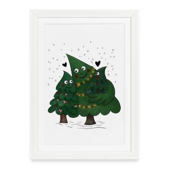 Petite famille de sapins de Noël - Affiche encadrée (27 × 37 cm) - blanc - Devant