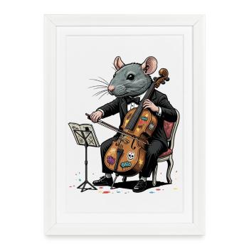 Rat en smoking jouant du violoncelle - Affiche encadrée (27 × 37 cm) - blanc - Devant