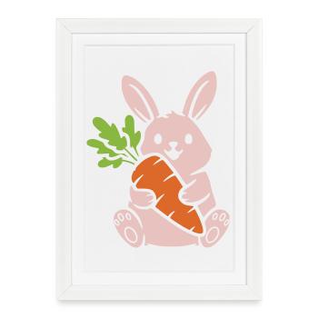 Bande dessinée du lapin mignon avec une carotte et une carotte - Affiche encadrée (27 × 37 cm) - blanc - Devant