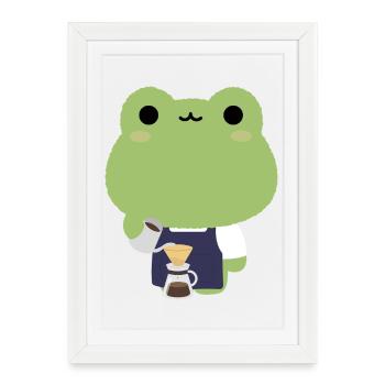 Kawaii Frog Barista - Framed poster (27 × 37 cm) - white - Front
