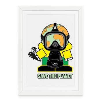 Globe Gas Mask Save the Planet - Framed poster (27 × 37 cm) - white - Front