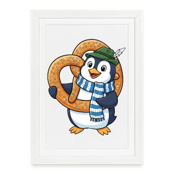 Dessin animé Bavaria du Pingouin mignon avec un bretzel - Affiche encadrée (27 × 37 cm) - blanc - Devant