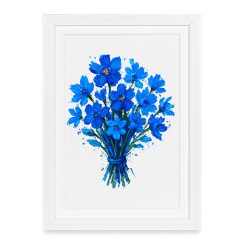 Blue Watercolor Bouquet - Framed poster (27 × 37 cm) - white - Front