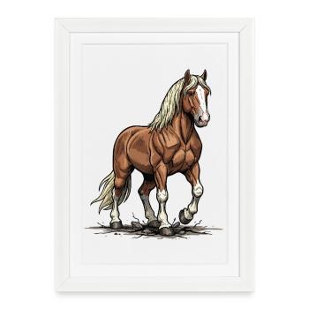 Cheval de Trait Alezan Crinière Blonde Force - Affiche encadrée (27 × 37 cm) - blanc - Devant