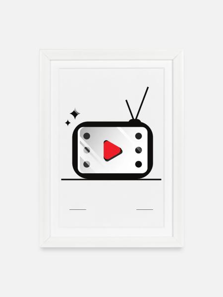 Retro TV Play Button Muster - Gerahmtes Poster (27 × 37 cm) - Weiß