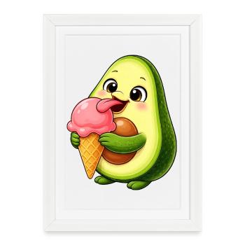 Süße Avocado mit Eis Cartoon - Framed poster (27 × 37 cm) - white - Front