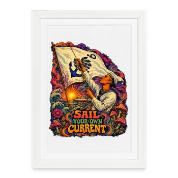 Naviguez votre propre t-shirt rétro vintage nautique actuel - Affiche encadrée (27 × 37 cm) - blanc - Devant