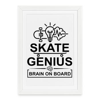 Génie du Skate Brain à bord - Affiche encadrée (27 × 37 cm) - blanc - Devant