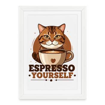 Espresso Cat Yourself - Affiche encadrée (27 × 37 cm) - blanc - Devant