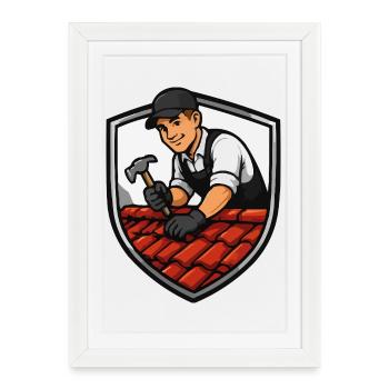 Métiers de couvreur en briques de protection - Affiche encadrée (27 × 37 cm) - blanc - Devant