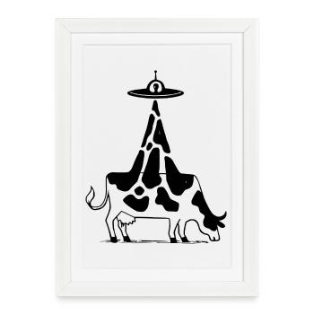 Vache extraterrestre OVNI vintage - Affiche encadrée (27 × 37 cm) - blanc - Devant