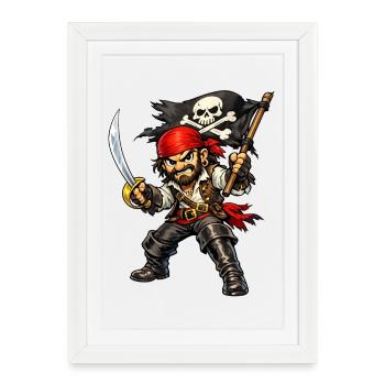 Pirate avec un foulard rouge - Affiche encadrée (27 × 37 cm) - blanc - Devant