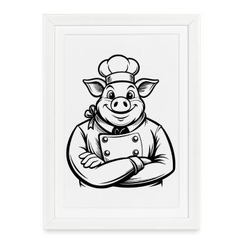 Chef Pig - Affiche encadrée (27 × 37 cm) - blanc - Devant
