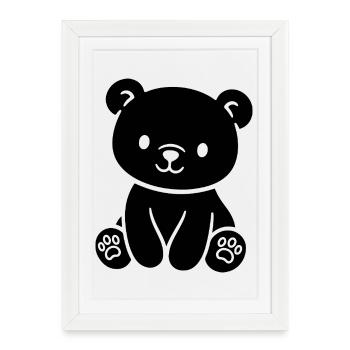 Petit ours en peluche mignon pour bébés et tout-petits - Affiche encadrée (27 × 37 cm) - blanc - Devant