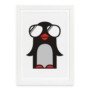 funky pinguin - Affiche encadrée (27 × 37 cm) - blanc - Devant