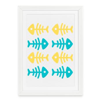 Fun and colorful sardine skeleton - Kook Art - Framed poster (27 × 37 cm) - white - Front