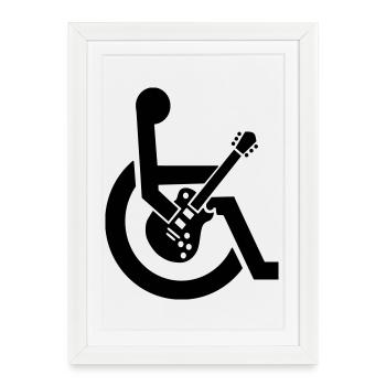 Fauteuil roulant, fauteuil roulant, guitare, guitariste, handicap* - Affiche encadrée (27 × 37 cm) - blanc - Devant