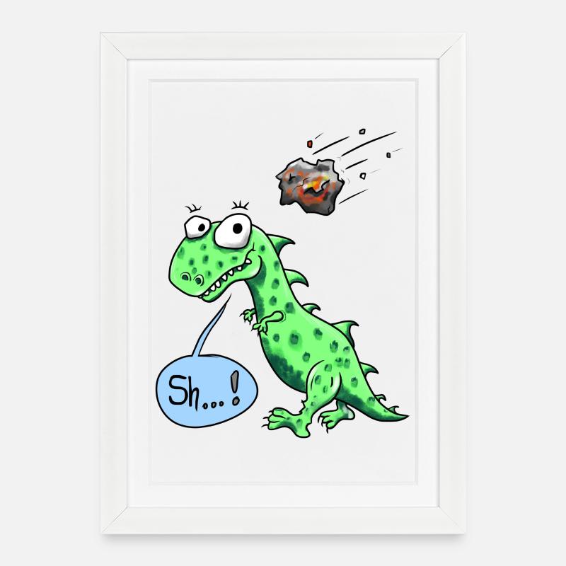 Dino with meteorite - Framed poster (27 × 37 cm) - white