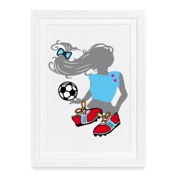 Soccer Girl, Soccer féminin - Affiche encadrée (27 × 37 cm) - blanc - Devant