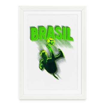 Brasil Neon Soccer Kick - Framed poster (27 × 37 cm) - white - Front