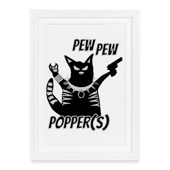 Pew Pew Popper Cat Heavy Metal - Affiche encadrée (27 × 37 cm) - blanc - Devant