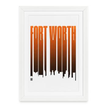 Gradients néon de la Skyline de Fort Worth - Affiche encadrée (27 × 37 cm) - blanc - Devant