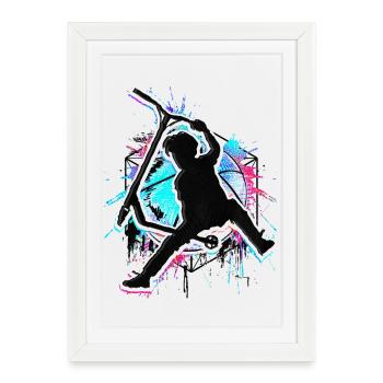 Stunt Scooter coloré - Scooter de cascade coloré - Affiche encadrée (27 × 37 cm) - blanc - Devant