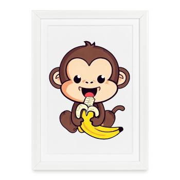 cute monkey eats a banana - Framed poster (27 × 37 cm) - white - Front