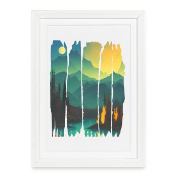 Landscape Campfire Forest - Framed poster (27 × 37 cm) - white - Front