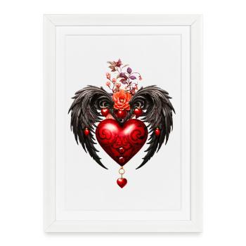 Das Herz mit den schwarzen Flügeln - Gerahmtes Poster (27 × 37 cm) - Weiß - Vorne
