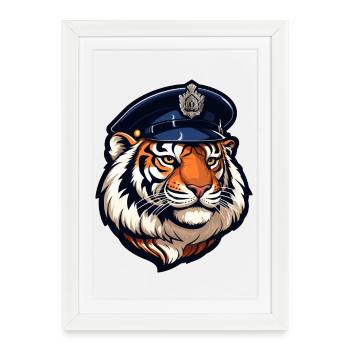 Policier tigre - Affiche encadrée (27 × 37 cm) - blanc - Devant