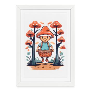 Cute Mushroom Mushroom Picker - Framed poster (27 × 37 cm) - white - Front