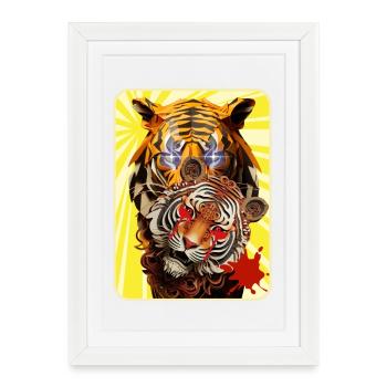 Tiger and lion - Framed poster (27 × 37 cm) - white - Front