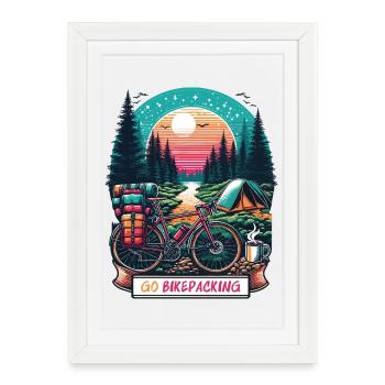 Évasion forestière au coucher du soleil à vélo - Affiche encadrée (27 × 37 cm) - blanc - Devant