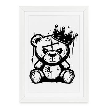 Roi ours | Graffiti Street Art chemise manuscrite - Affiche encadrée (27 × 37 cm) - blanc - Devant
