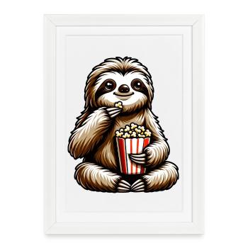 Sloth Popcorn Movie Night - Framed poster (27 × 37 cm) - white - Front