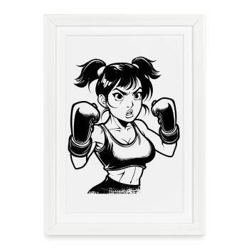 Boxe fille dessin - Affiche encadrée (27 × 37 cm) - blanc - Devant