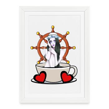 Pause café Sailor Sailor Girl Maritime Moin - Affiche encadrée (27 × 37 cm) - blanc - Devant