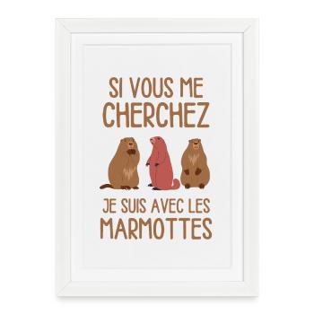 Humour marmotte randonnée nature dormir - Affiche encadrée (27 × 37 cm) - blanc - Devant