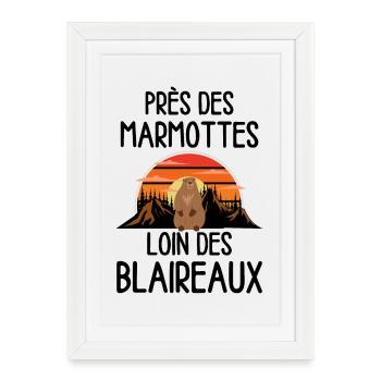 Marmotte au coucher de soleil - Affiche encadrée (27 × 37 cm) - blanc - Devant