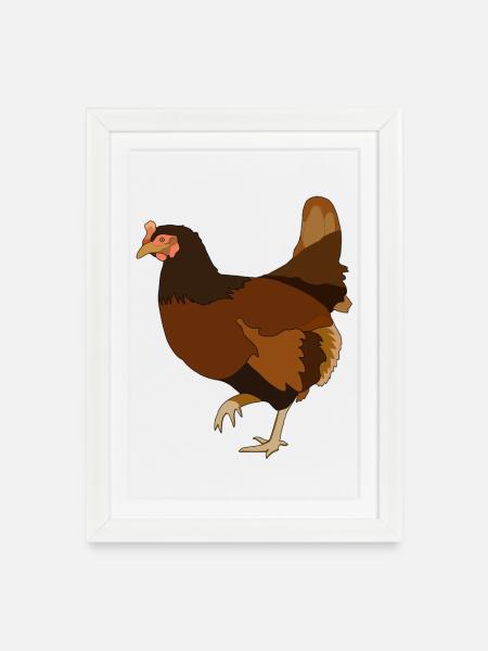 Huhn Hühner - Gerahmtes Poster (27 × 37 cm) - Weiß